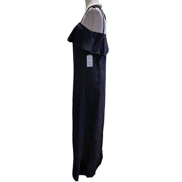 Lucca Couture Womens Maxi Dress Size S Navy Blue Iris Strap Ruffles Linen Blend - Picture 2 of 9